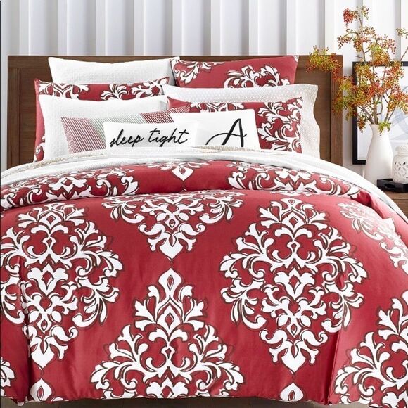Charter Club Damask Red Outline 2Pc Duvet Cover - Picture 1 of 7